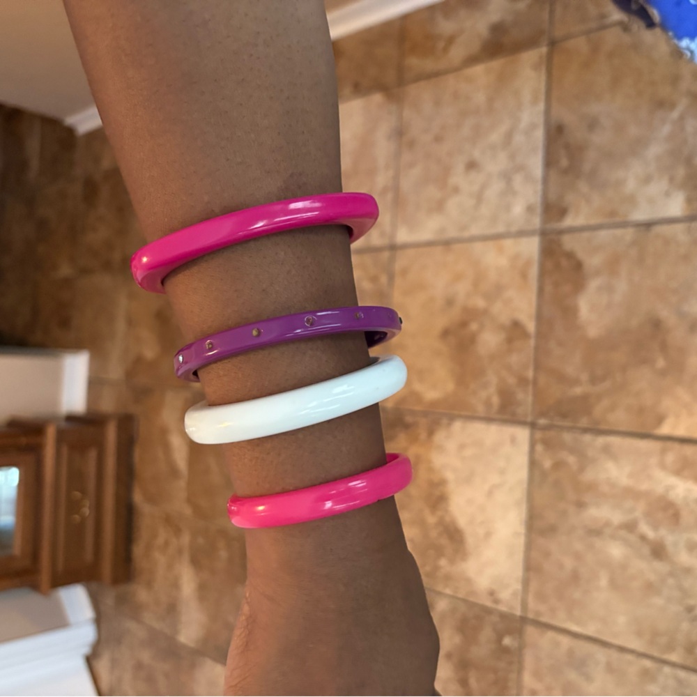 Vibrant Pink, Purple, and White Bangle Set